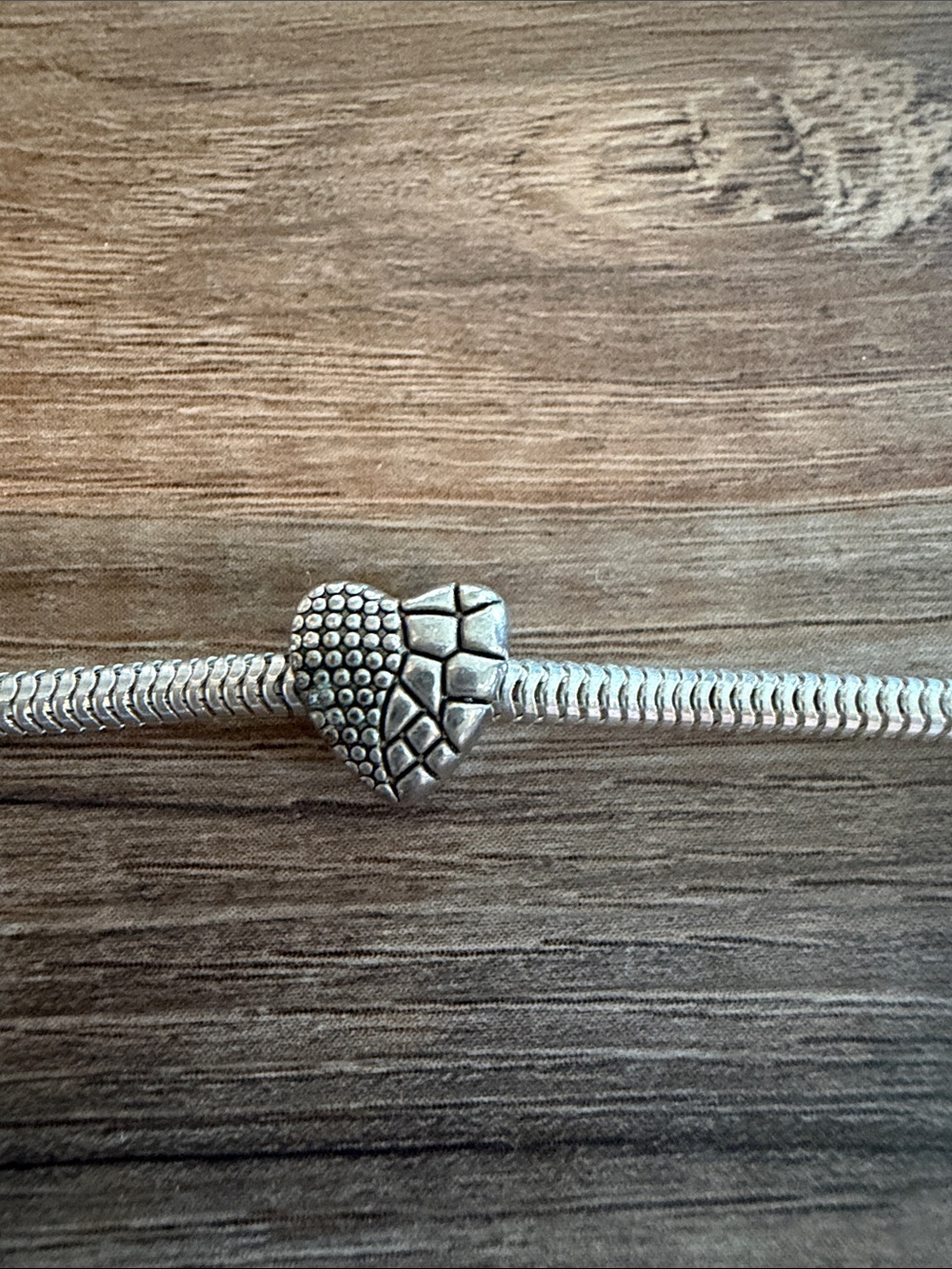 Textured Heart Charm Bracelet Bead - Silver Tone